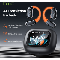 HTC NE27 OWS Open-Ear Bluetooth 6.0 Ohrhörer mit KI-Echtzeit-Übersetzung, Smart-Touchscreen-Ladecase, kabellose Kopfhörer, 40 Stunden Akkulaufzeit, IPX5 wasserdicht, Sport-Bluetooth-Headset