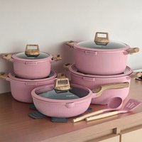 Die-cast Aluminum Vertical-pattern Blue Diamond-coated Non-stick Kitchen Cookware Set Soup Pot and Stir-fry Pan Cooking Food