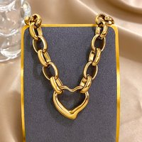 Golden Stainless Steel Irregular Hollow Heart Pendant Necklace for Women Trend Metal Thick Chain Sweater Chain Necklace Jewelry