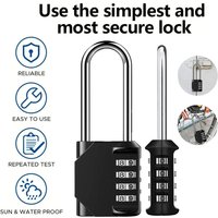 4 Digit Long Shackle Combination Padlock Waterproof Outdoor Password Lock for School Gym Locker Fence Gate