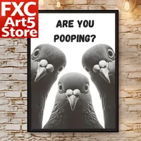 1PC Frameless Funny Pigeon Bathroom Canvas Print Poster, Humorous Tet Wall Art Decor, Unique Creative Wall Art Perfect for Room