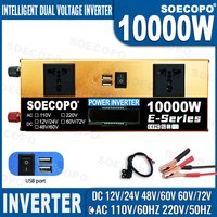 Industrial 10000W Inverter DualVoltage Inverter 12V24V48V60V72V to 110V/220V AC with LCD Screen&Dual USB for Outdoor Adventures