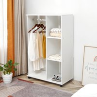 Open Wardrobe on Wheels,Bedroom Wardrobe with Clothes Hanging Rail,3 Storage Shelves,Mobile Garment Rack