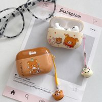 Kawaii Rilakkuma Glossy For AirPods Case with Cute Charm bell Pendant Cartoon Protective Cover for AirPods 4 3 2 Pro Pro 2 Pro 3