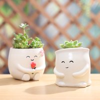Smiley Face Mini Plant Pot Resin Succulent Planter for Home Office Desk Decorative Ornament Fairy Garden Flowerpot Decoration