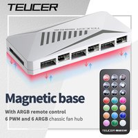 TEUCER LP-6P ARGB Remote Control 6 Way Splitter 4Pin PWM Cooling Fan Hub for Computer PC Case Chassis Radiator SATA Power Supply