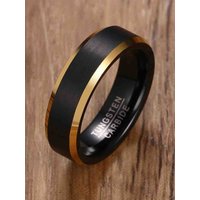 Somen 6mm Black Tungsten Carbide Wedding Bands For Men Gold Color Bevel Edged Matte Brushed Engagement Ring Male Jewelry Anillos