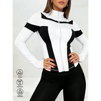 women Slim Fit Color Block Zip Up Workout Top Stand Collar Long Sleeve Athletic Shirt with Thumb Holes Quick Dry for Daily Wear