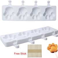 Ice Cream Molds 4 Cavities Cake Pop Mold Cakesicle Molds Silicone Bear Paw Shape Silicone Popsicle Molds for DIY Ice Pops