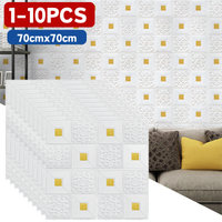1-10Pcs 70*70cm 3D Foam Wall Panel Retro Brick Pattern Wallpaper Ceiling Self Adhesive Wallpanel Background Gold Home Decoration