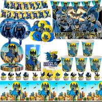 Bat Man Sticker Birthday Superheroes Decor Tablecloth Balloons Cup Plate Gift Bag Cake Topper Baby Shower Kid Boys Party Favors