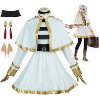 Frieren Cosplay Costume Dress Halloween Carnival Outfits with Elf Ears Earrings Stockings Anime Comic Con Role Play Uniform