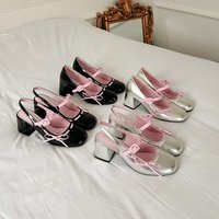 Patent Leather Mixed Color Chunky Mary Jane Shoes Women Sweet Round Toe Bowknot Sandals Fashion Party Buckle Wedding High Heels
