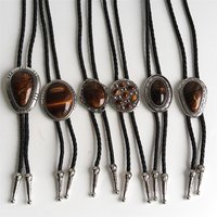 Tiger Eye Stone Bolo Tie for Men Vintage Western Cowboy Neck Tie Retro Leather Cord Rodeo Country Wedding Cowboy Accessories