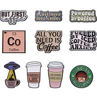 Cartoon Creative Fun English Letter Coffee Cup Enamel Pins Brooches Lapel Badges Punk Gothic Jewelry Gift for Friends