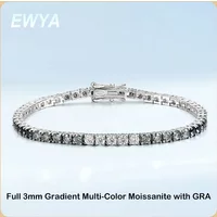 EWYA 3mm 0.1CT Gradient Color Black Grey White Moissanite Diamond Tennis Bracelet for Men Women Unisex 925 Silver Link Bracelets