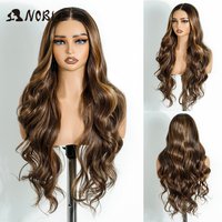 Noble Synthetic Lace Front Wigs For Woman Long Body Wave Wear and Go Glueless Wig Ombre Brown 6x4 Pre Plucked Pre Cut Lace Wig