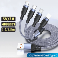 Multi USB Charging Cable (3A) USB Cable 4 in 1 Fast Charging Cord Adapter for iphone Android Phones Tablets and More
