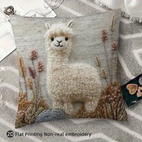 Cute Alpaca Pillow Cover 2D Print Fluffy Alpaca on Grassland Cushion Case for Sofa Bed Couch Boho Farmhouse Decor