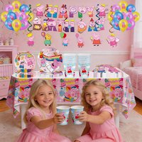New Girl Peppa Pig Birthday Plates Cups Napkins Tableware Set Tablecloth Banner Peppa Pig Birthday Decoration Party Supplies kit