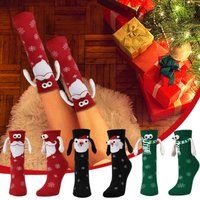 1 Pair Women Christmas Socks Cute Magnetic Holding Hands Socks Middle Tube Cartoon Socks Middle Tube Socks Funny Socks 여성양말 Gift