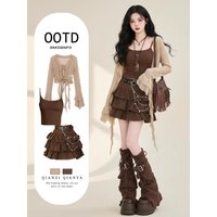 Spring Seasonal Women's High-Quality Cardigan Top Strap Short Skirt Three-Piece Set Slimming Flared Fashion Ensemble