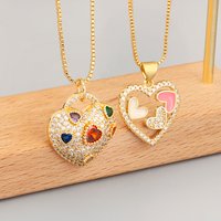 Nidin New Fashion Heart Shape Hollow Design Delicate Pendant Necklace For Women Men Inlaid Colorful Zircon Jewelry Birthday Gift
