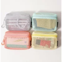 Nylon Storage Pouch Cosmetic Bag Hand-held With Zipper Mesh Pouch Mesh Toiletry Wash Bags Women