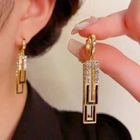 Unique Design Shiny Crystal Zircon Square Dangle Earrings for Women Gold Color Rhinestone Geometric Earring Trend Jewelry Gift