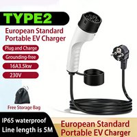 3.5KW 16A Type2 IEC62196 EV Portable Charger 5M Cable EVSE EU Plug Wallbox Adapter For Electric Vehicle