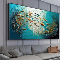 Abstract Blue Sea Fish Canvas Painting Nordic Art Graffiti Large Size Posters Print Modern Living Room Home Decoration Pictur