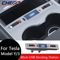 4in1 Car USB Charger Multi Port for 2021-2023 Tesla Model 3/Y,Multifunctional Tesla Accessories with Logo Gifts for Tesla Owners
