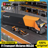 New In Stock Bburago 1:43 F1 Transport Ferrari Sf24 Amg W15 Mclaren Mcl38 Racing Hauler Alloy Miniature Diecast Model Toys Gift