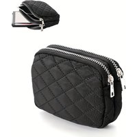 Quilted Double-Layer Coin Purse, Zippered Card Holder, Women's Card Case and Short Wallet