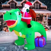 Sloosh 6 FT Weihnachts-Dinosaurier-Aufblasfigur mit Eingebauten LEDs Dinosaurier mit Weihnachtsmann für Weihnachts-Aufblasbare Außendekoration