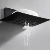 1pc no-drill black metal soap dish, includes adhesive, wall-mounted bathroom soap holder with drainage holes, soap rack