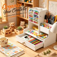 10-Grid Wooden Pen Holder with Single Drawer, Multi-grid Desktop Stationery Organizer for Home and Office Desk Storage
