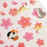 Korean Import BONITO Cherry Blossoms Cat Crystal Drop Stickers Scrapbooking Diy Journal Stationery Diary Sticker Decor School
