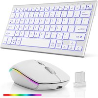 7 Colors Backlit +2.4G Bluetooth Keyboard and Mouse Comb USB Rechargeable Wireless Keyboard Mouse Set for Mac Windows Andriods