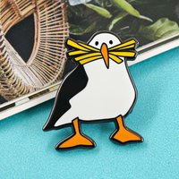 Funny Puffin Eating French Fries Enamel Pin Cute Seagull Fast Food Brooch Creative Animal Bird Badges Lapel Pins for Backpacks J