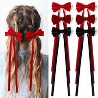 1 Pair Elegant Long Velvet Ribbon Bow Hairpins Girls Kids Hair Clips Barrettes Accessories Hairclip Headwear Headdress Ornament