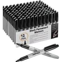 12Pcs Black Fine Point Permanent Markers - Waterproof Quick Dry Marker Pens for Plastic, Metal & Art Drawing