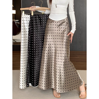 Women Polka Dot Acetate Satin Mermaid Maxi Skirt High-Waisted Slimming Fishtail Hem with Draped Elegance for Spring Autumn