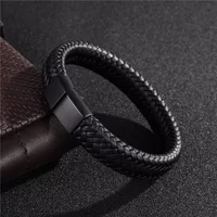 Black Weaving Leather Classic Magnetic Wristband Bracelet Mature and Stable Clasps for Men Fashion Simple Jewelry Gift