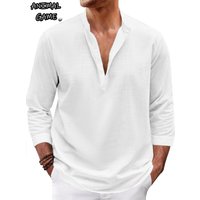 Animal Game Mens Cotton Henley Shirts Long Sleeve Hippie Hawaiian Casual T-Shirt Luxury Mens TShirts Breathable Hiking Outerwear
