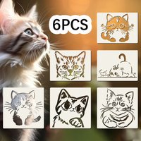 6PCS Cute Cat Stencil Set for Painting – 20x20cm & 20x15cm Reusable Templates for Wall, Bag, DIY Crafts, Fabric, Wood