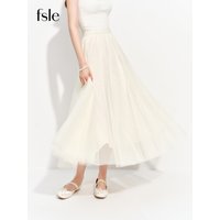 FSLE Women's Versatile Elastic Waist Mesh Midi Skirt Summer 2026 New Style Fairy Princess Banquet Wedding Bridesmaid Dress