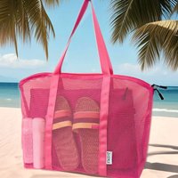 Travel bag, luggage bag, large mesh beach tote bag with inner liner, mesh beach bag, foldable travel zipper shopping bag