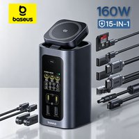 Baseus 15-in-1 Docking Station 160W USB C HUB with Qi2.2 25W Wireless Charging 2 HDMI 4K@120Hz 60Hz include 180W GaN Adapter Hub