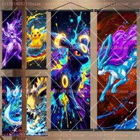 Pokémon Anime HD Scroll Painting Eevee Pikachu Suicune Charizard Mewtwo Background Wall Art Decoration Poster Children's Gift
